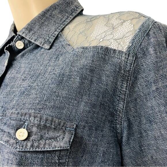 American Eagle Outfitters Denim Blouse Western Cowgirl Long Sleeve Button Front - Picture 10 of 16